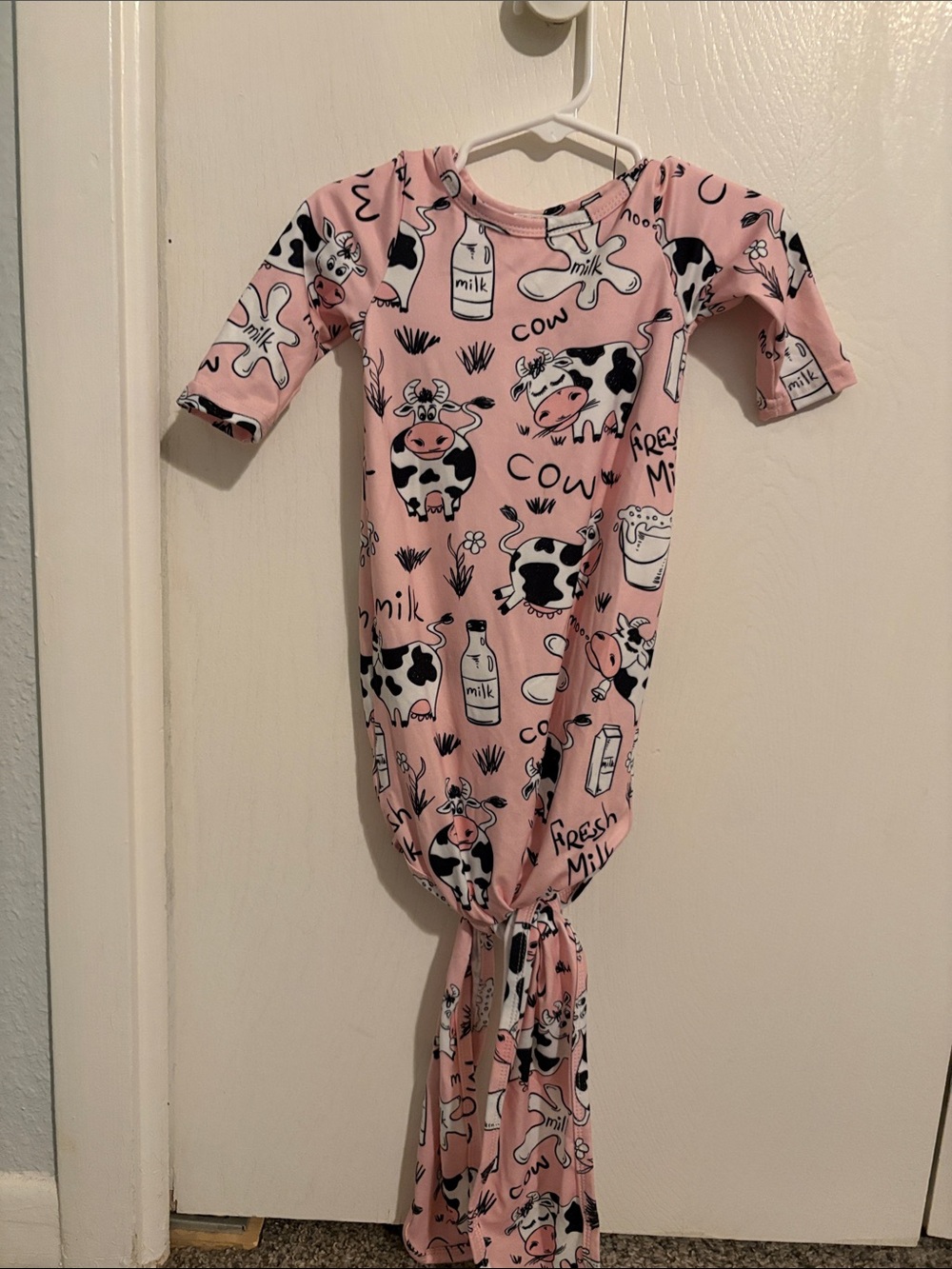 Pink Cow-Print Baby Gown - Soft Newborn One-Piece